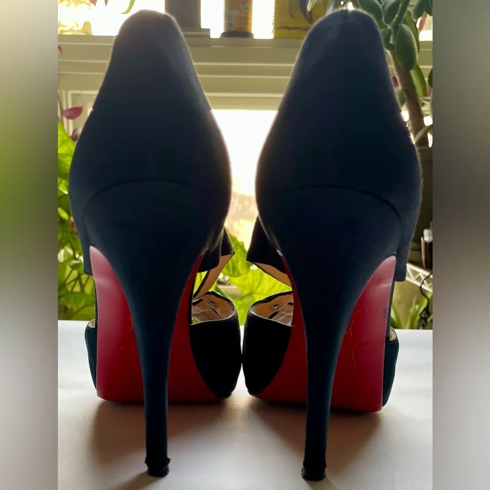 Christian Louboutin Satin Studded Accents T-strap Pumps - Picture 8 of 16